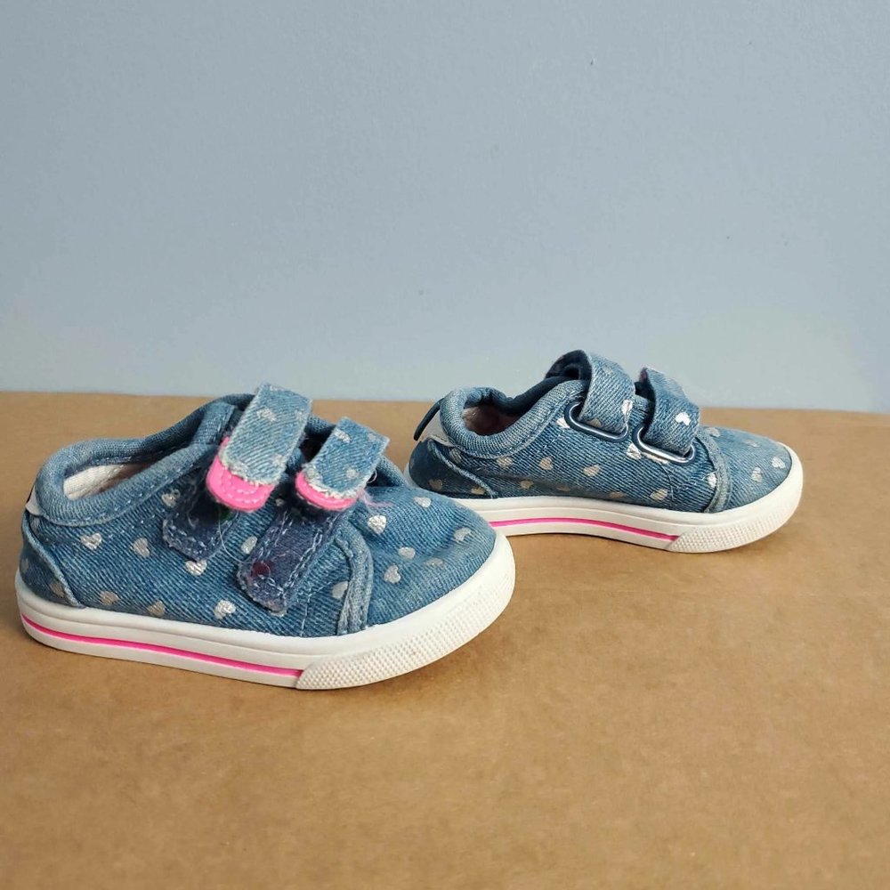 Carter's Toddler Blue Sneakers with Metallic Heart Pattern |Size: 5